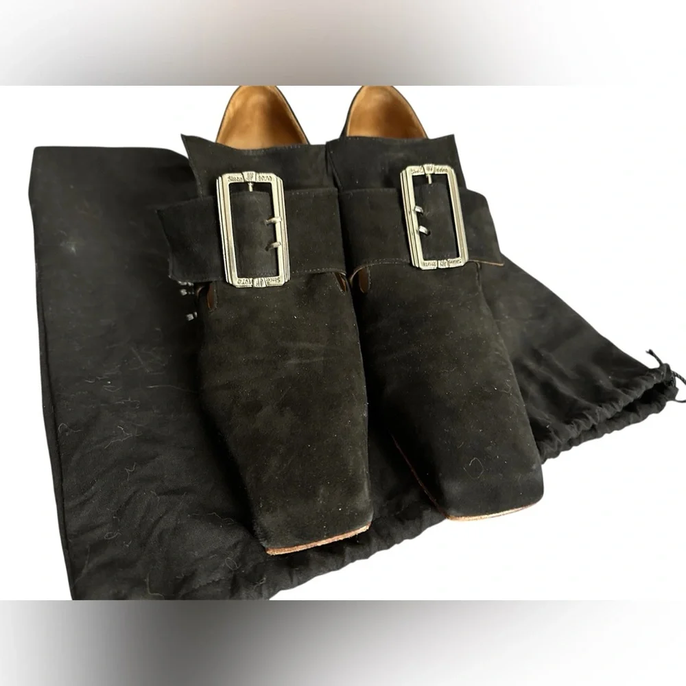 John Fluevog Black Suede Bishop Buckled Heels sz 10.5 EUC whimsigoth loafers - Picture 8 of 16